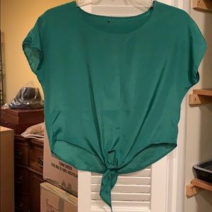 Green Silk Tie Blouse